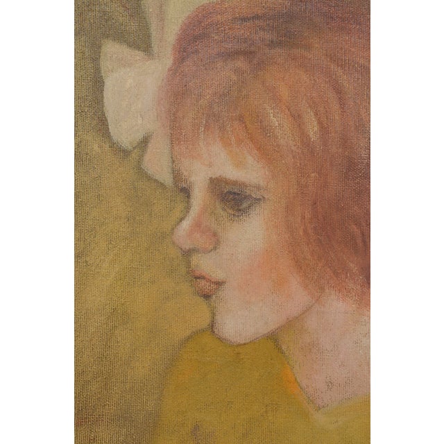 Acrylic on Canvas. Darling portrait of a young girl with a bow in her hair. Signed Kiki on the bottom right.