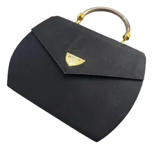 Elegant 1990s Black Fabric, Brass and Chromed Metal Hand-Bag by Sergio Rossi