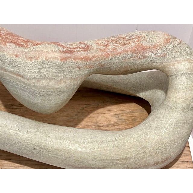 Large Biomorphic Abstract Stone Sculpture “Driftwood” Signed e.f. 1994 – Organic Modern Studio Art on Oak Base For Sale In Detroit - Image 6 of 10