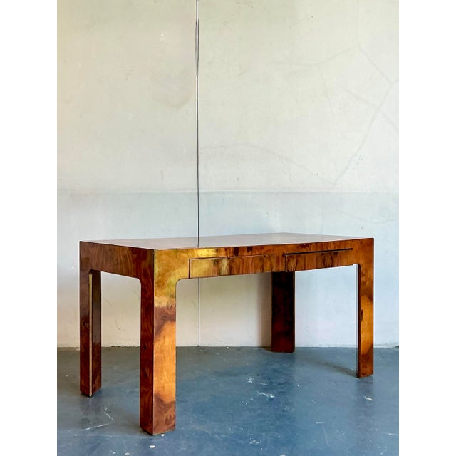 Late 20th Century Vintage Burl Wood Writing Desk For Sale - Image 5 of 9