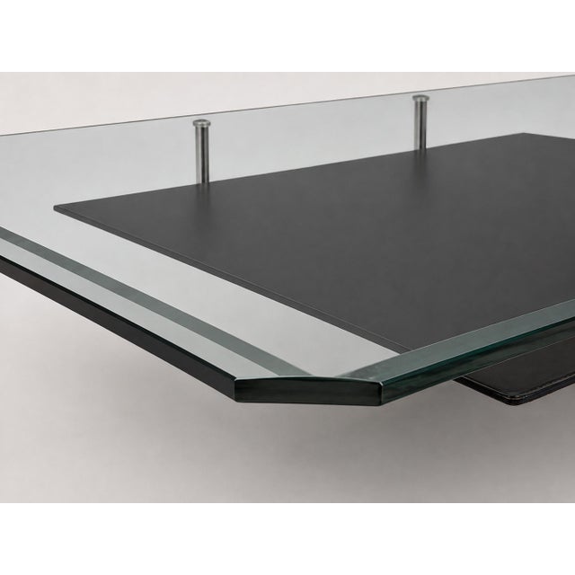 Modern 1980s Antonio Citterio for B&b Italia Leather, Aluminum & Glass Coffee Table For Sale - Image 3 of 18