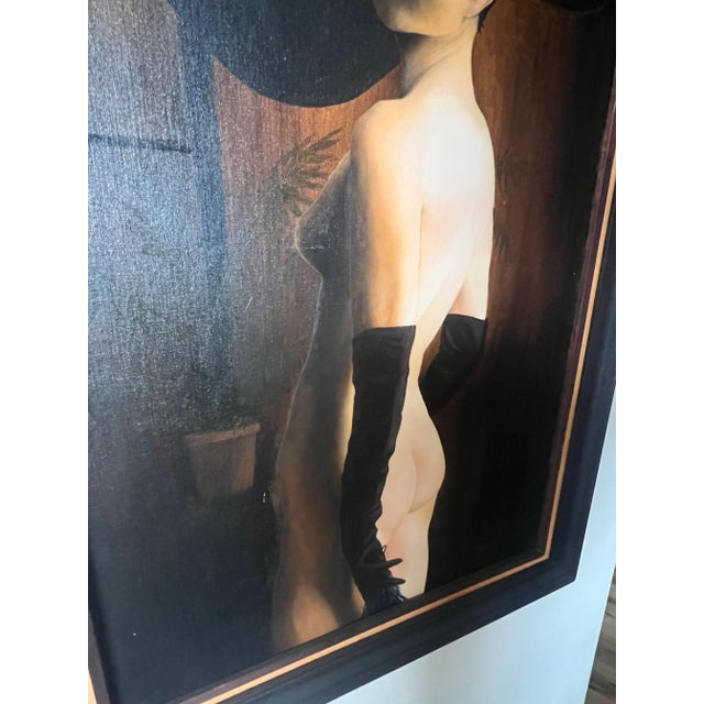 1970s Vintage Mid Century Nude French Women Canvas Framed Oil Painting Signed Eddie R 1970s For Sale - Image 5 of 11