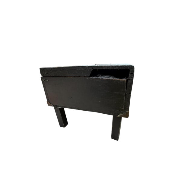 Antique Rustic Black Painted Wood Tool Storage Bench Coffee Table For Sale - Image 11 of 13