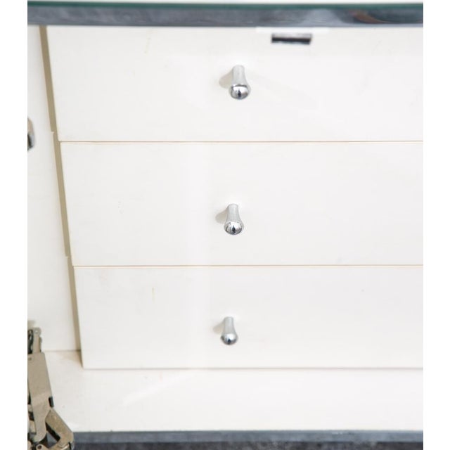 Mid Century Modern Credenza Sideboard Ello Brass Brushed Steel Herribone Drawers For Sale - Image 10 of 12