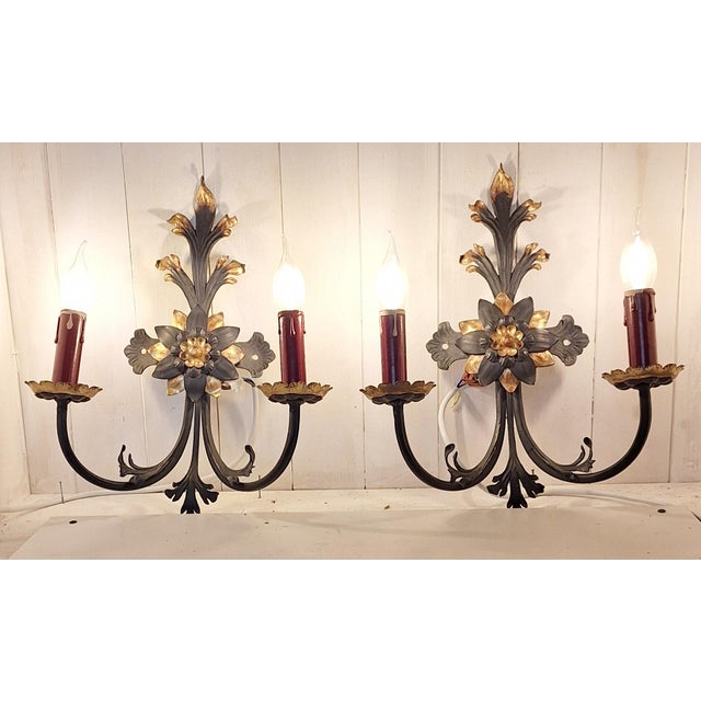 Metal Vintage Rustic Wall Lamps with Wrought Iron Frame, 1970s, Set of 2 For Sale - Image 7 of 7