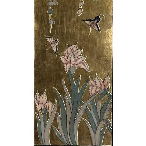 Vintage Chinese Chinoiserie Gilt Wood Wall Panels Panoramic Wisteria and Iris Floral Scene Set of Four For Sale - Image 10 of 18