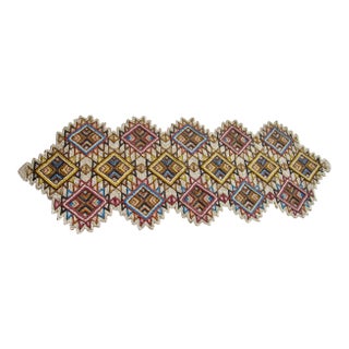 Hand-Beaded Red, Blue & Gold Geometric Table Runner For Sale