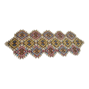 Hand-Beaded Red, Blue & Gold Geometric Table Runner
