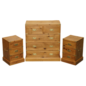 Vintage English Pine Chests of Drawers and Side Tables, Set of 3