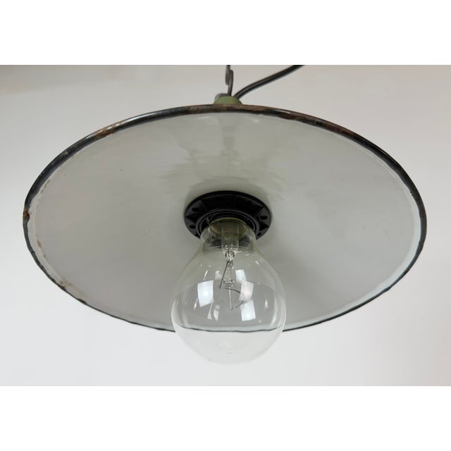Industrial Petrol Enamel Military Pendant Lamp with Cast Aluminium Top, 1960s For Sale - Image 6 of 17