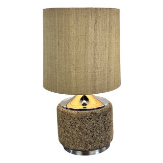 Vintage Cork and Chrome Lamp, 1970s For Sale