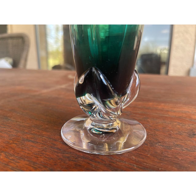 1950s Tiffin Killarney Teal Green 3-Leaf Stem Bud Vase For Sale - Image 5 of 6