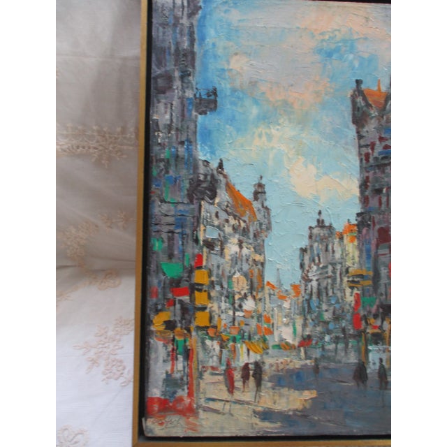 Modern 1969 "Paris City Scene" Modernist Cityscape Oil Painting on Canvas, Framed For Sale - Image 3 of 11