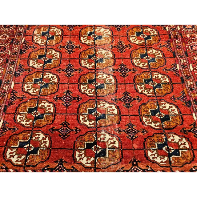 Vintage Turkmen Tekke Area Rug in Allover Geometric Pattern in Brick-Red, Navy, Ivory, Brown For Sale - Image 10 of 16