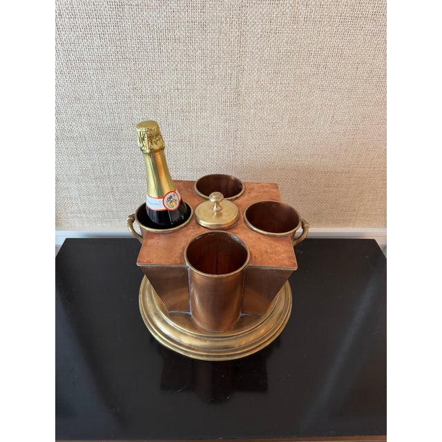 Early 20th Century Vintage Art Deco-Style Copper and Brass 4 Bottle Wine Chiller or Champagne Cooler For Sale - Image 5 of 8