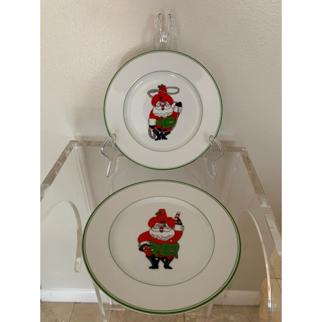 Santa Cowboy Vintage Fitz and Floyd Dessert Plates - Set of 4 For Sale In Houston - Image 6 of 12