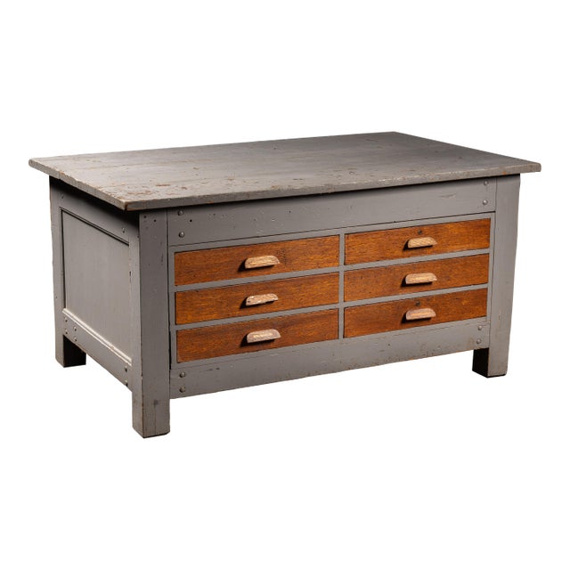 Vintage Industrial 6-Drawer Laboratory Island Work Table For Sale