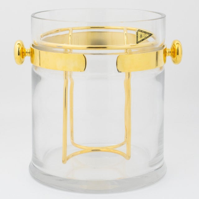 Guzzini Crystal and Gold Plate Barware Champagne Ice Bucket Cooler, circa 1970 For Sale - Image 10 of 15