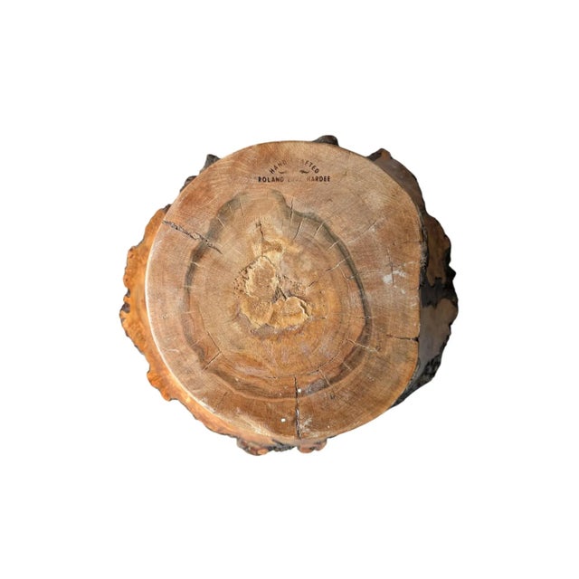 Late 20th Century Handcrafted Live Edge Burl Wood Footed Pedestal Bowl Heavy Signed Roland Hardee For Sale - Image 5 of 17