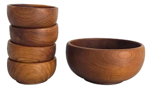 1970s Hand Turned Teak Wood Set of Bowls, 5 Pieces