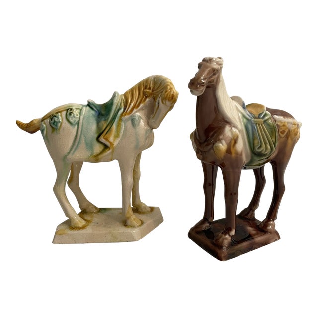 1980’s Miniature Tang Style Chinoiserie Horses - a Pair For Sale