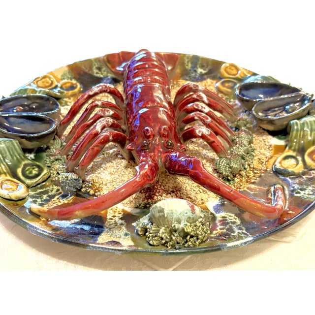 Vintage Majolica Bernard Palissy Style Decorative Ceramic Lobster Plate For Sale - Image 9 of 13