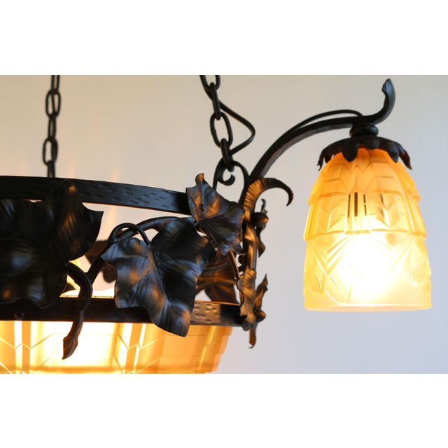 Vintage French Pendant Light in Wrought Iron by Muller Frères, 1930 For Sale - Image 10 of 14