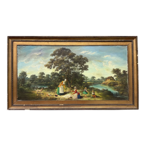 A Big Painting of a Picnic by Miguel Montaner (Spanish, 1917-2017)