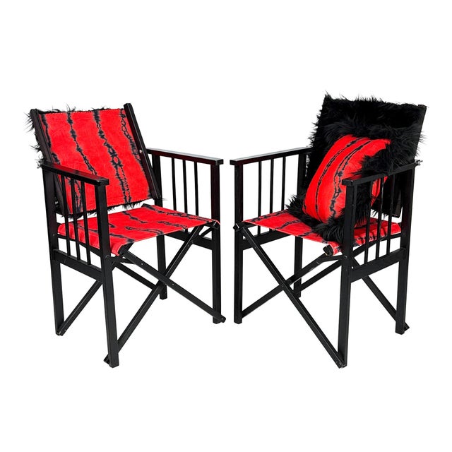 Vintage 1980s pair of folding armchairs, attributed to E. Hyllinge Møbler of Denmark. Constructed from solid wood and...