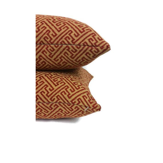 Contemporary Kravet Gold and Red Fretwork Pillow Cover For Sale - Image 3 of 5