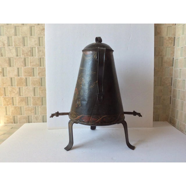 Beautiful early American hand painted Tole coffee or water dispenser with a spout on each side . The painting is original...