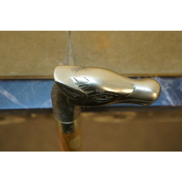 Brass Late 20th Century White Oak Brass Equestrian Horse Head Walking Stick Collapsible Travel Cane For Sale - Image 8 of 13