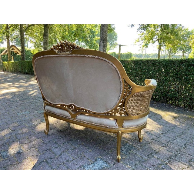 1950's Settee in French Louis XVI in Gold Leaf Beech and Tan Velvet