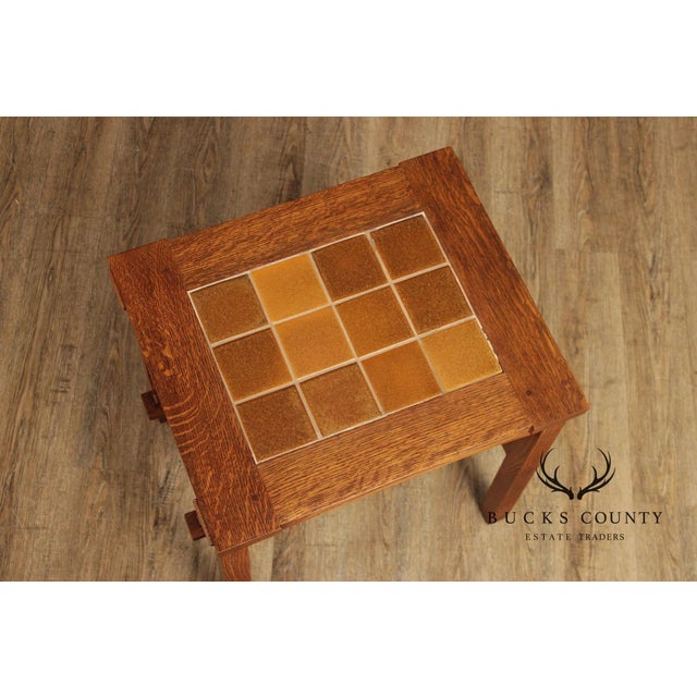 Stickley Mission Collection Pair Of Oak Tile Top End Tables For Sale - Image 12 of 18
