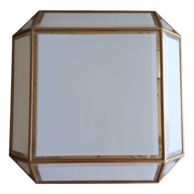 Square Wall Light in White Opaline Glass and Gold Patinated Metal, Italy, 1970s For Sale