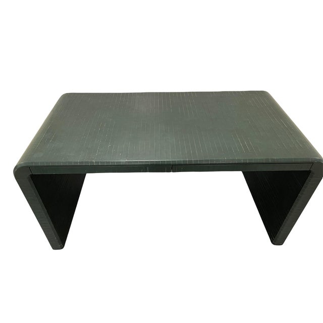 Karl Springer Signed Leather Wrapped Waterfall Desk For Sale - Image 10 of 12