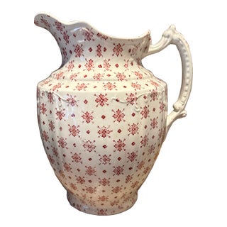 Late 19th Century Rare Large Red and White Floral Transfer-Ware English Pitcher Star & f.w. & Co For Sale
