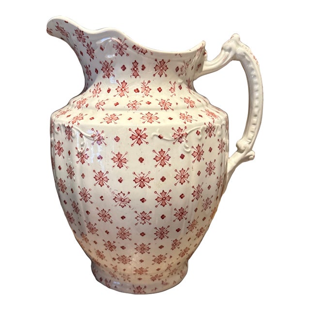 Late 19th Century Rare Large Red and White Floral Transfer-Ware English Pitcher Star & f.w. & Co For Sale