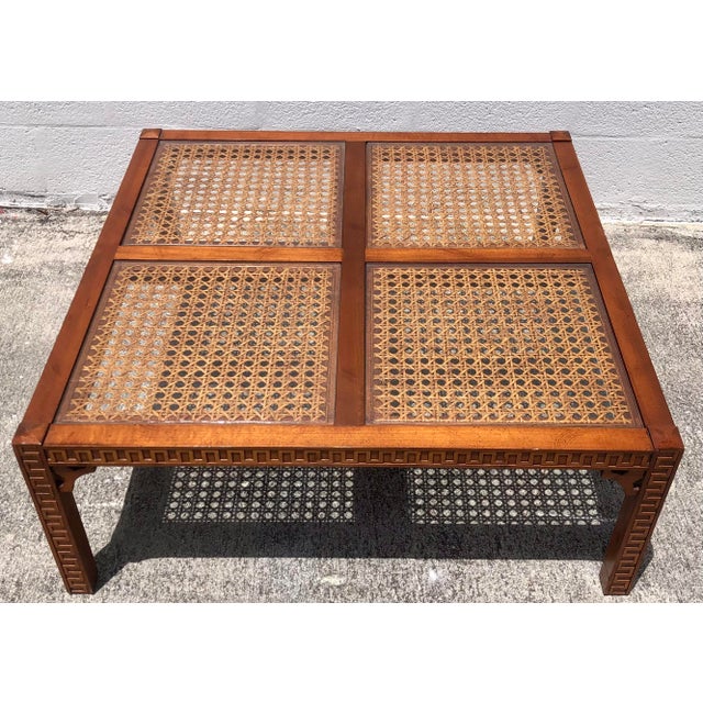 Vintage Mid Century Cane & Glass Wood Fretwork Coffee Table For Sale - Image 12 of 12