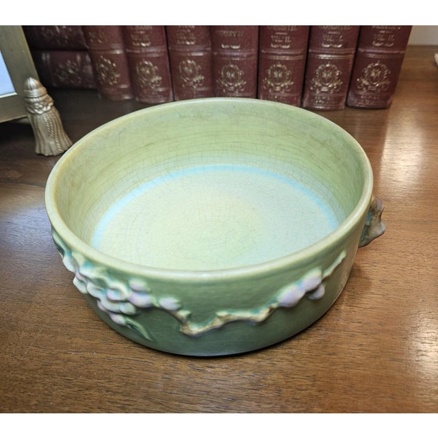 Green 1940s Roseville "Apple Blossom" Green Bowl For Sale - Image 8 of 12