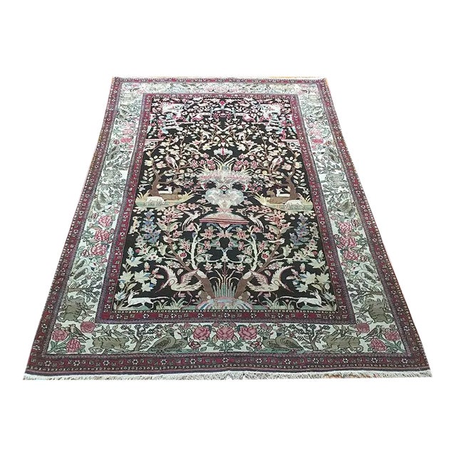 Antique Black Ground Persian IsfahanAhmad Area Rug- 4′2″ × 6′6″ For Sale
