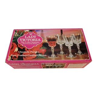 Vintage Lady Victoria, Set of 4 Cordial Wine Glasses, 2 Oz. Chantelle Pattern, Imported From France, NIB~New-Old Stock Collectible Glasses For Sale