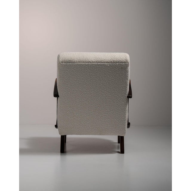 Ivory 20th Century Czech Republic Warm Ivory Boucle Bentwood-Arm Lounge Chair For Sale - Image 8 of 11