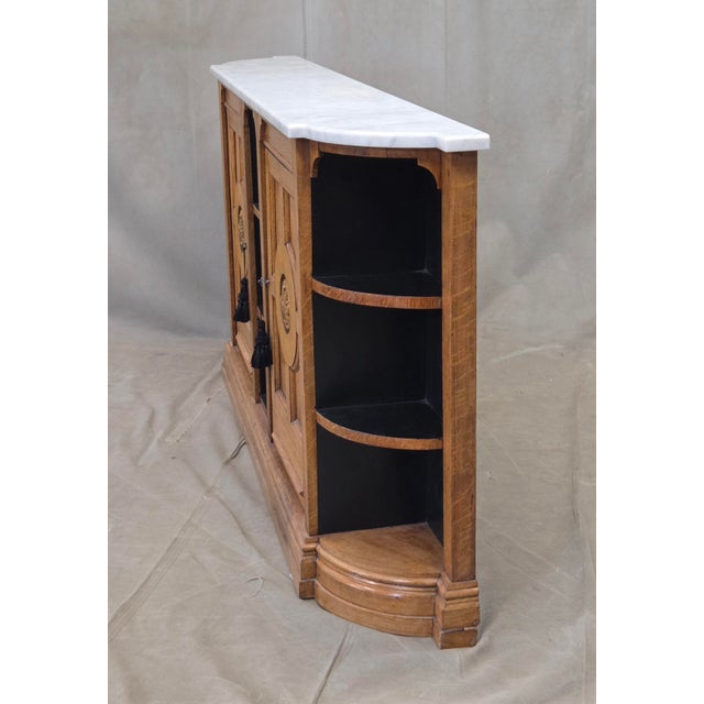Brown Antique Early 1900s Oak Console Cabinet With Doors, Shelves and a Marble Top For Sale - Image 8 of 18