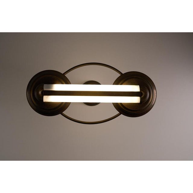 Art Deco Double Fluorescent Ceiling Fixture in Patinated Bronze, 1930 For Sale - Image 9 of 12