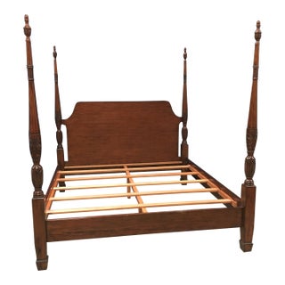 Traditional King Size Mahogany Rice-Carved Poster Bed by Leighton Hall - Showroom Sample For Sale