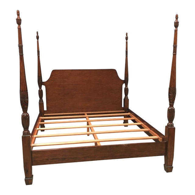 Traditional King Size Mahogany Rice-Carved Poster Bed by Leighton Hall - Showroom Sample For Sale
