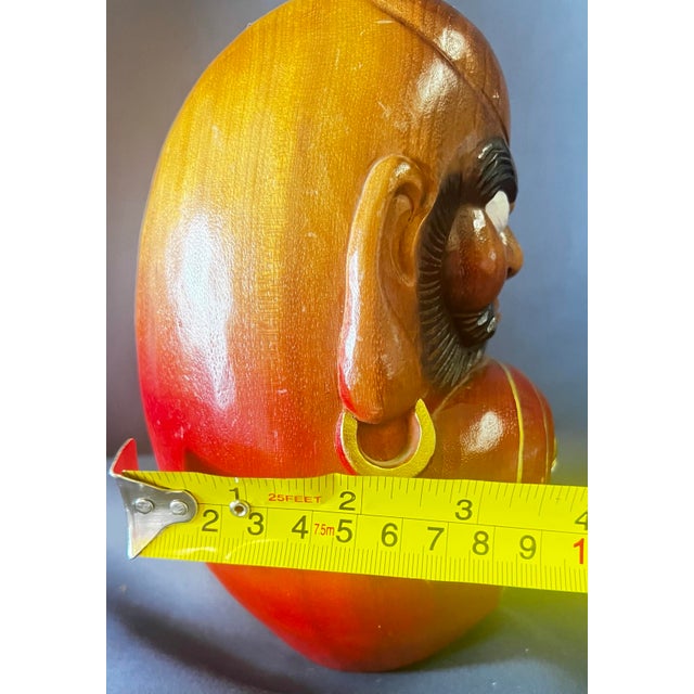Wood Hand Carved Japanese Daruma Doll Wood 7” Bodhidharma Red Figure For Sale - Image 7 of 12