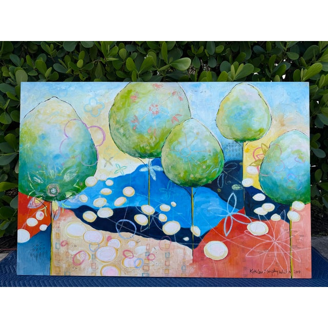 A monumental contemporary abstract landscape titled View Out My Studio Window by Kathleen Murphy Willer, created in 2019....