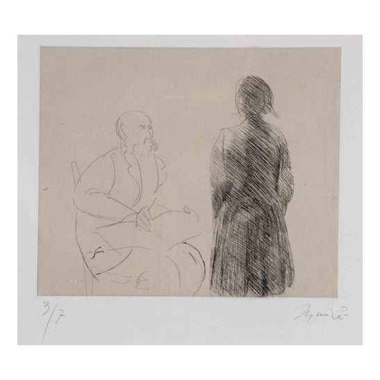 Giacomo Manzú, Two Figures, Etching, 1970s For Sale
